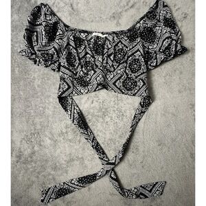 Mon Ami cropped crop wrap top‎ blouse bandeau festival front twist tie back L